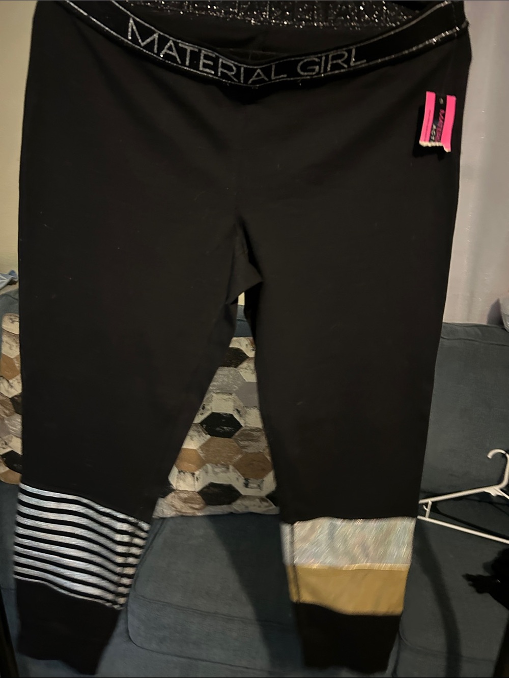 Material Girl Black Leggings with Stripe and Metallic Ankle Details